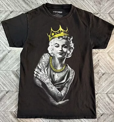 Marilyn Monroe T-Shirt Mens S Black Short Sleeve Gold Crown Tattoos Outdoors • $8.98