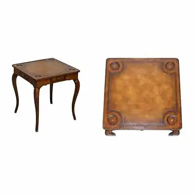 Burr / Burl Walnut & Brown Leather Theodore Alexander Cards Games Table Drawers • $2300.20