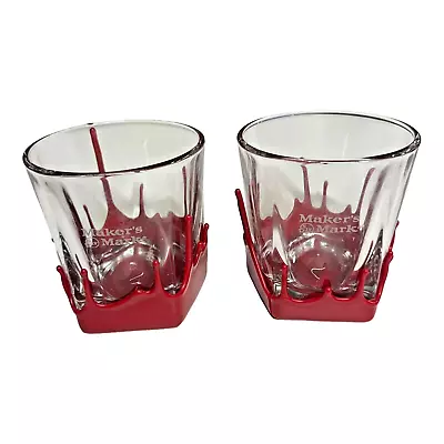 Makers Mark Whiskey Glasses Red Wax Dipped Bourbon Kentucky Whisky SET OF 2 • $22