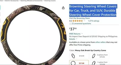 Browning Steering Wheel Covers For Car Truck And SUv MOSSY OAK • $18