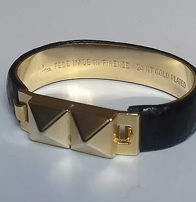 Vtg Vita Fede Black Golden Bangle Cuff Bracelet Florence Italy 24k Gold Plated • $64.99