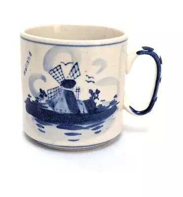 Vtg Delft Coffee Cup Holland Hand Painted Windmill Floral Tea Mug Blue White • $11.69