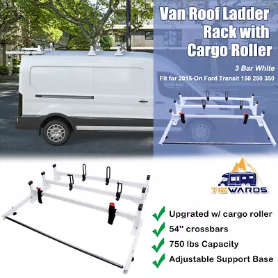 3 Bar Ladder Roof Racks For 2015+ Ford Transit 150 250 350 Van 750 LBS W/ Roller • $279.99