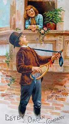 Lovely Kids Serenade Tennis Racket Estey Organ Company Victorian Trade Card F5 • $4.99