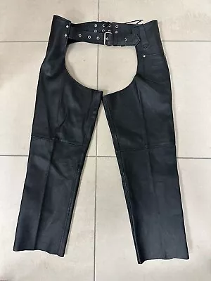 Hudson Leather Chaps Men's Unisex Medium Black Motorcycle Biker Short • $29.99