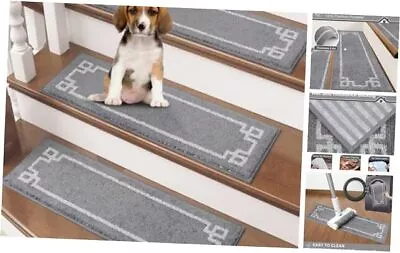 BEQHAUSE Stair-Treads-for-Wooden-Steps-Indoor Non Slip Carpet Stair 4 4 Grey • $44.04