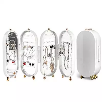 Foldable Earring Holder Jewelry Organizer Box With Mirror 4-Layer White • $21.36