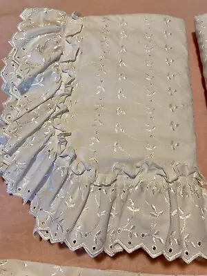 Vintage J C Penny’s 4 Piece White Eyelet Ruffled Curtains With Tiebacks  Ex. • $47