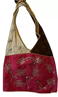 Old Navy Cotton Boho Sparkle Vintage Bag Casual Pink Tan Brown • $9.99