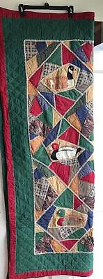 Vintage HAND STITCHED CRAZY QUILT W/ DUCKS GEESE Waterfowl BIRDS Handmade • $88.50