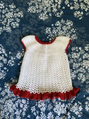 £5 • Buy New Hand Crochet Baby Dress White/Red Newborn 