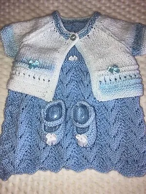 £18 • Buy Hand Knitted Baby Dress Set 3-6months (18in Chest)