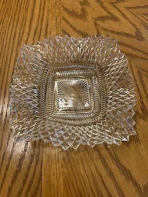 Unique Vintage Indiana Glass Diamond Tip Wavy Square Candy Nut Treat Dish • $12.99