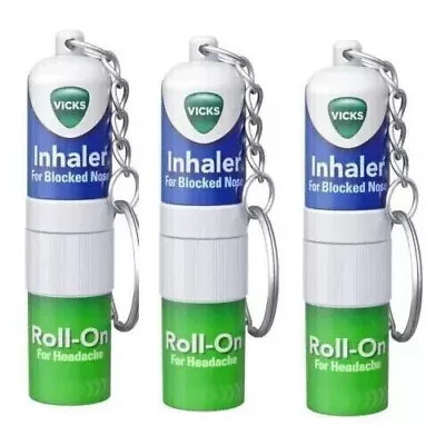 3 X Vicks Roll-On Inhaler 2-In-1 Relief: For Headache And Blocked Nose 1.5 Ml • $12.83