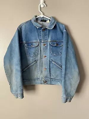 Vintage Wrangler No Fault Denim Jacket Mens 46 Trucker 70s Made In USA Distress • $54.99