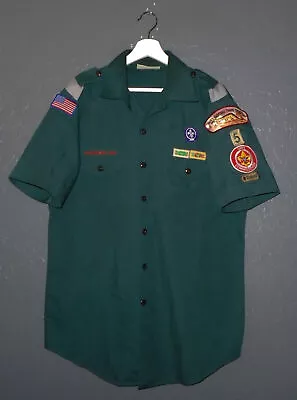 BOY SCOUTS Of America Venturing Uniform Shirt BSA #5 Vtg Green USA Mens LG • $29.99