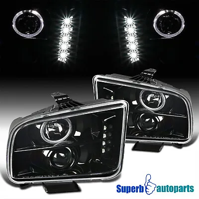 Fits 2005-2009 Ford Mustang Polished Black Projector Headlights LED Strip Lamps • $138.98