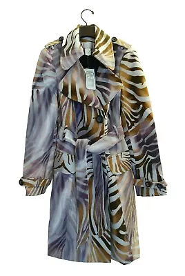 NEW Alberto Makali Vibrant  PURPLE ZEBRA PRINT Trench Coat W/Belt Lined  6 $350 • £91.60