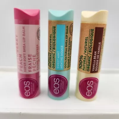 3 Pack Of Eos Shea Lip Balm - Strawberry Peach Mint Vanilla Bean • $7.99