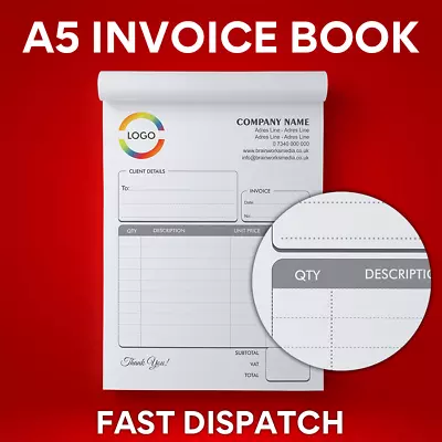 Personalised Duplicate A5 Invoice Book - Ncr Pad Print - A5 Receipt Book Print • £9.90