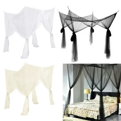 4 Corners Post Bed Canopy Curtain Mosquito Net Or Frame Single Double King W • £14.99