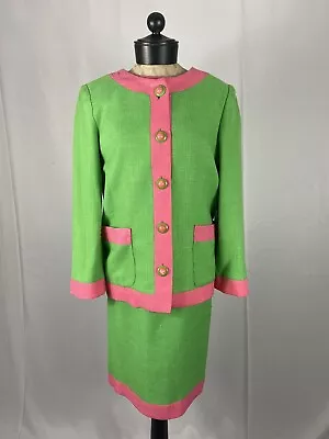 Oscar De La Renta Size 8 Vintage Multi- Color Linen Jacket Dress • $329