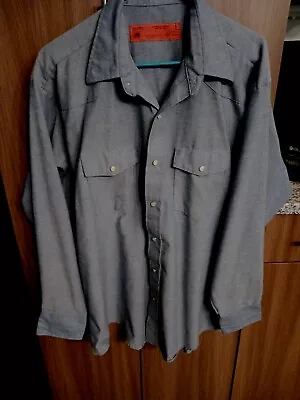 Vtg Durable Press Shirt Blue Snap Pearlized Button Up Long Sleeve Work Mens • $19.99