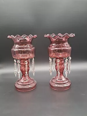 Pair Cranberry Flash Mantle Lusters Prisms • $275.99