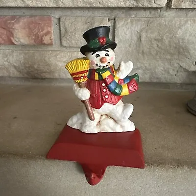 Vintage Midwest Cannon Falls Snowman With Broom Cast Iron Stocking Hanger Holder • $27