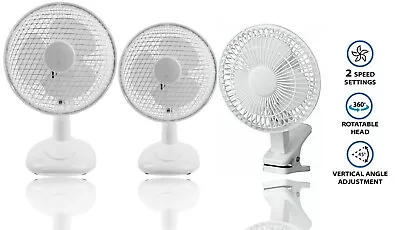 Portable Desk Clip Fan 6 Inch Portable 2 Speed 9'' Fan Mains Powered Home Office • £22.99