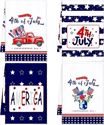 Geyoga 4 Pcs Happy 4Th Of July Kitchen Dish Towels American Flag Hand Towels Pat • $16.66