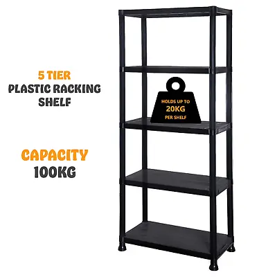 5 Tier Plastic Shelving Home Storage Unit Shelves Racks Garage Organiser New • £26.85