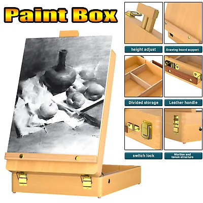 2024 Wooden Table Easel Box Easel Storage Portable Folding Artist Foldable NEW • £17.20