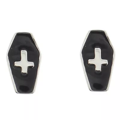 Zac's Alter Ego® Upside Down Cross Inside Black Coffin Stud Earrings • £9.69