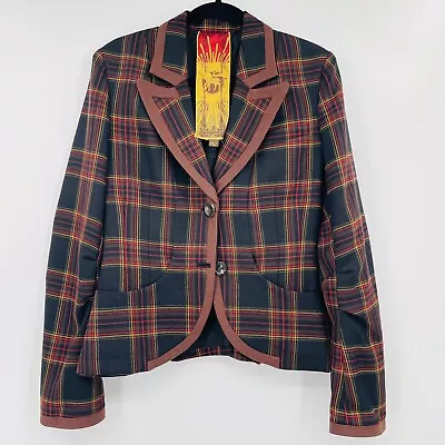 L.A.M.B. Gwen Stefani Womens Jacket Sz 8 Brown Plaid Tartan Raw Edge Wool Blazer • $100