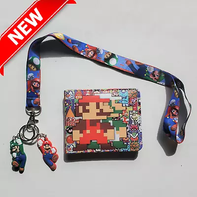 Pixel Mario Wallet + Lanyard + Mario And Luigi Keychains 🍄 Super Mario Bros • $10