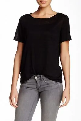 Vince  L3609 Womens Black Leather-Trim Linen Burnout Knit Top Size Small • $102.59