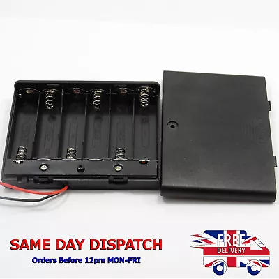 6 Cell AA 9V Plastic Battery Holder Covered Case With Switch And Wire DIY G08 • £6.94