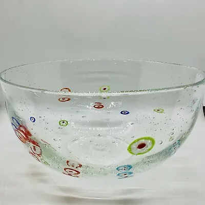 VTG Artland Millefiori Hand Blown Clear Glass Art Serving Bowl 10”x5” • $30