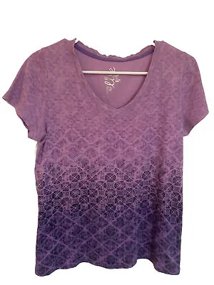 Made For Life Cotton Size PM Short Sleeve Athetic Top V Neck Fading Purples • $5.90