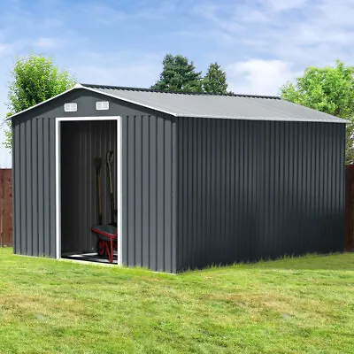 £289.95 • Buy 3-12ft Metal Garden Shed Storage Sheds Heavy Duty Outdoor Green Grey W FREE Base