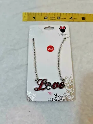 Minnie Mouse Disney Love Necklace Silver Tone Red & Black ~ Ships FREE • $14