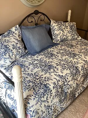 Laura Ashley Bedford 4 Pc Daybed Twin Cotton Quilt & Sham Set Blue/White • £77.04