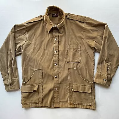 Vtg Palladium Corduroy Shirt Mens XL Button Up Khaki Epaulets Front Pockets FLAW • $25.95