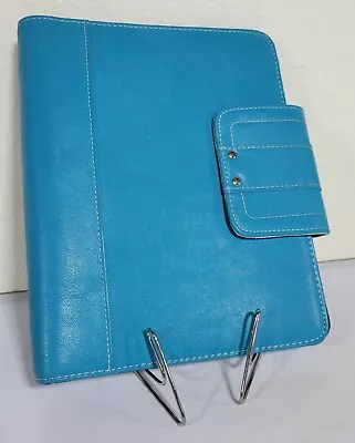 Day Timer 7 Ring Binder Faux Leather Snap Close Inside Pockets 9.25  X 7.5  Blue • $19