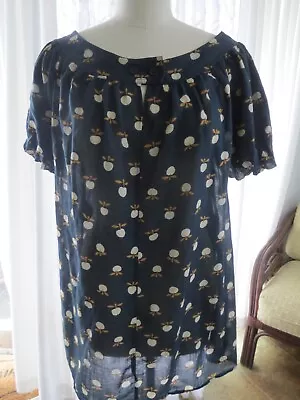 Marimekko Dress Vintage 100% Cotton Apple Print S/S Short Blue Dress GUC • $30