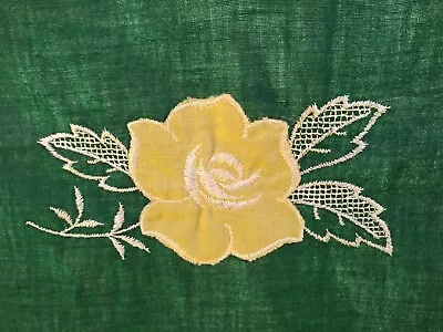 Vintage Green & Yellow Card Table Cloth Floral Applique Tablecloth 43x43 MCM • $16