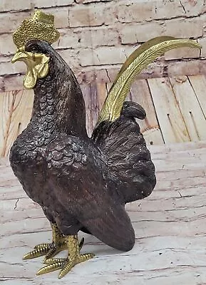 Large Signed Moigniez Farm Barn Rooster Bird Bronze Marble Base Sculpture Figure • $299