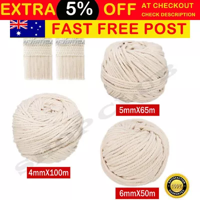 4/5/6mm Macrame Rope Natural Beige Cotton Twisted Cord Artisan Hand Craft New • $20.50