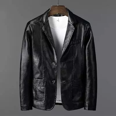 Mens Wedding Casual Formal Dress Blazer Leather Jacket Coat Business Slim Fit • $36.99